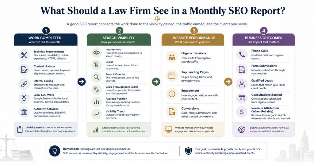 What Should a Law Firm See in a Monthly SEO Report